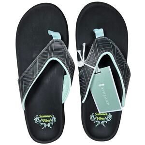 Revitalign Yumi Summer Stripe Women's Flip Flop Sandals‎ Black Mint 12D